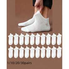 1/10/20/30 Pairs Men's White Low-Cut Mesh Socks, Breathable And Comfortable, With Arch Support, Suitable For Fitness Wear - White - View 1