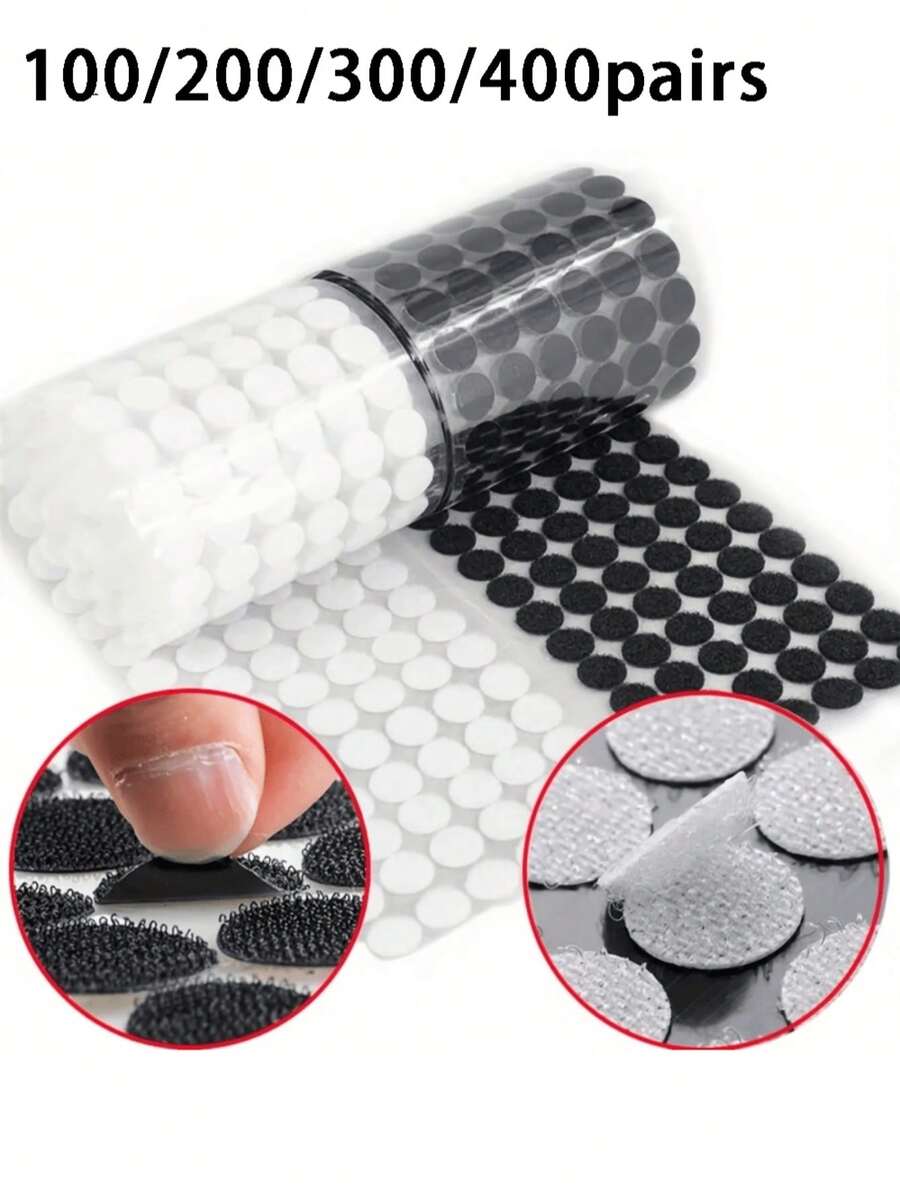 100/200/300/400pairs Self-Adhesive Nylon Hook And Loop Dots With Strong Adhesive Backing, Perfect For DIY Crafts, Classroom, Office, Home Use And Sewing Accessories, Available In Black And White