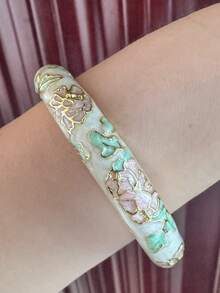 Cloisonne Floral Open Cuff Bracelet, Oil Drop Alloy Bangles, Gifts For All, Various Sizes Available - Enamel Cloisonné Bracelet With Peony Pattern - View 19