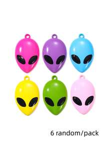 6 piezas de colgantes de metal con máscara de alienígena de dibujos animados divertidos y coloridos, surtidos al azar, con efecto de pintura en aerosol, hechos a mano, DIY, personalizados, para aretes, collar y cadena de teléfono - Multicolor - Ver 14