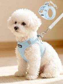 DomKim Anti-Pull Reflective Dog Harness & Leash Set, Escape-Proof Cat Harness With 1.5m Leash, Adjustable Breathable Mesh Pet Vest, Night Reflective Strip, Suitable For Small And Medium Dogs & Cats Outdoor Walking - Blue - View 3