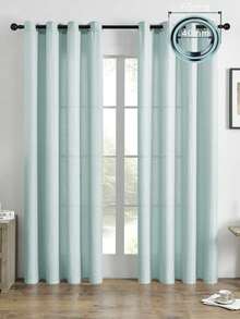1pc/2pcs Linen Look Sheer Curtains Faux Linen Textured Semi Sheer Window Curtain Panels For Living Room Bedroom,Faux Linen Sheer Curtains Light Filtering Textured Linen Blended Curtain Drapes For Home Decor - Green - View 1
