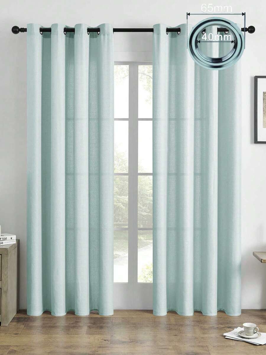 1pc/2pcs Linen Look Sheer Curtains Faux Linen Textured Semi Sheer Window Curtain Panels For Living Room Bedroom,Faux Linen Sheer Curtains Light Filtering Textured Linen Blended Curtain Drapes For Home Decor - Green - View 1