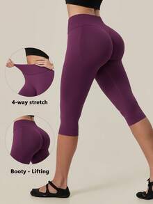 TimeOff Women's 1pc Solid Color Tummy Control Butt Lifting Slimming Sports Mid-Length Shorts - Purple - View 11