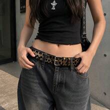 1pc Y2K Leopard Print Bullet Studded Belt, Women's Punk Belt - Leopard Print Style - View 6