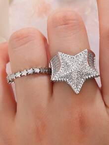 Juego de Anillos Geométricos de Estrella Creativos para Parejas, Mujeres y Hombres, Regalo de Compromiso y Promesa, Joyería para Fiestas - Blanco - Ver 5