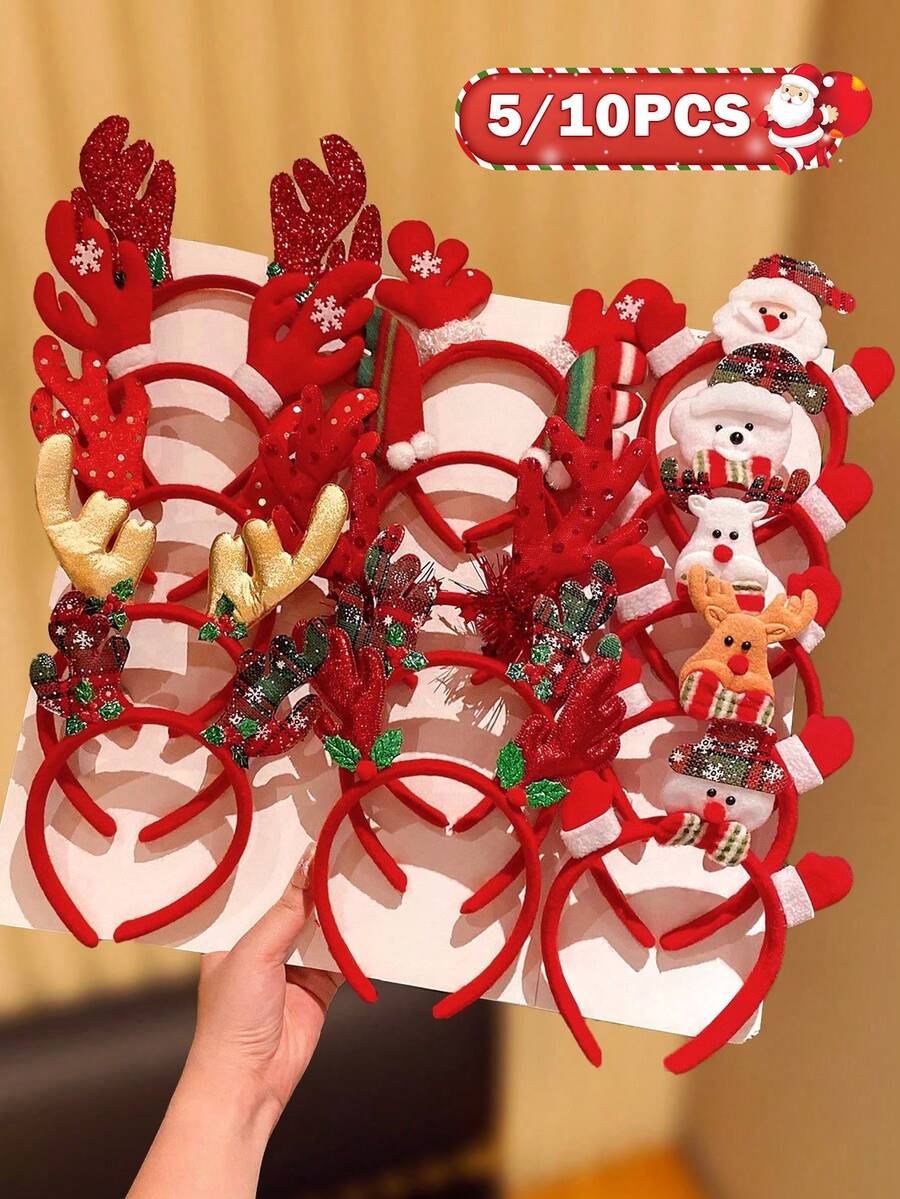 5/10 piezas Diadema con elemento navideño aleatorio, adecuada como regalo de Navidad para niñas - Multicolor - Ver 1
