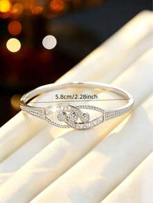 1 pieza Pulsera exquisita con incrustaciones de zirconia de líneas geométricas, diseño premium, adecuada para ir al trabajo, banquetes, fiestas, regalo y uso diario - pulsera - View 4