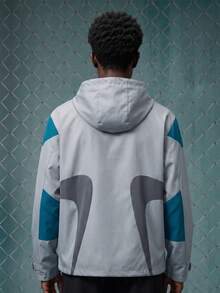 EVRINFINITE Men's Contrast Color Zipper Collar Casual Hooded Long Sleeve Jacket Graphic Jackets Zip Up Wind Breaker Jacket Zip Up Jacket Windbreaker Jacket - Grey - View 2