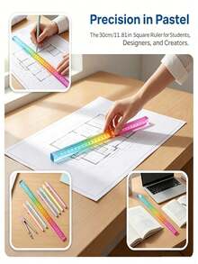 Cubo de regla colorido herramienta de dibujo geométrico 2 en 1, juego de papelería para aprendizaje de matemáticas, papelería de dibujo y medición, ayuda para la enseñanza de matemáticas, Body sólido geométrico de plástico multifuncional - Multicolor - Ver 5