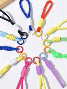 1pc/3pcs/5pcs/10pcs Colorful Handmade Braided Rope Keychain, Backpack Charm, Anti-Loss Key Ring Phone Accessory Polyester Short Rope Pendant Phone Case Key Chain - Colorblock Weaving - View 4