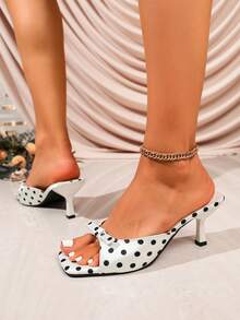 New Annual Polka Dot Textured Design High Heel Sandals With Bow Accessory, Stiletto Heel Party Shoes For White-Collar Women, Suitable For Parties, Dates, Holidays, Gifts And Commuting - White - View 7
