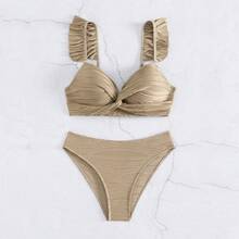 Nuevo bikini de verano para mujer de 2026, de un color con flecos, para la playa - Rosa - Ver 6