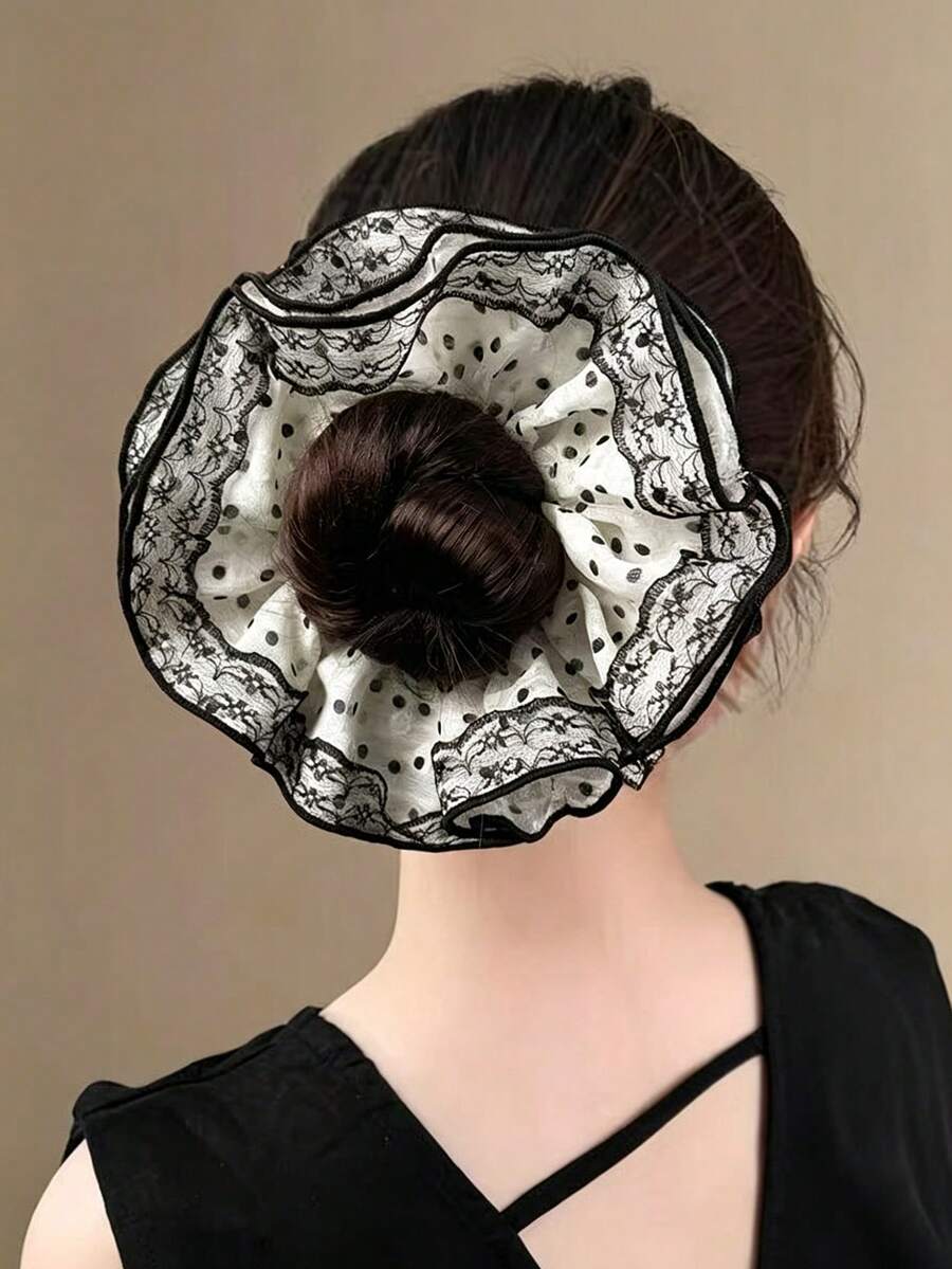 1pc Women's Polka Dot Lace Scrunchie, Fashionable Versatile Premium Elegant Minimalist Style Solid Color Hair Accessory, Suitable For Daily Outings, Casual, Beach, Party, Commute, Vacation, Ponytail, Bun, Washing Face, Bathing, Makeup, Matching Clothes, Hair Ornament Hair Ties Elastics Rubber Bands - Multicolor - View 1