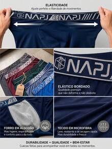 5 Cuecas boxer masculinas para uso diário, com tecido plano, elasticidade média e cós elástico estiloso forro em algodão Premium - Multicolorido - Visão 6