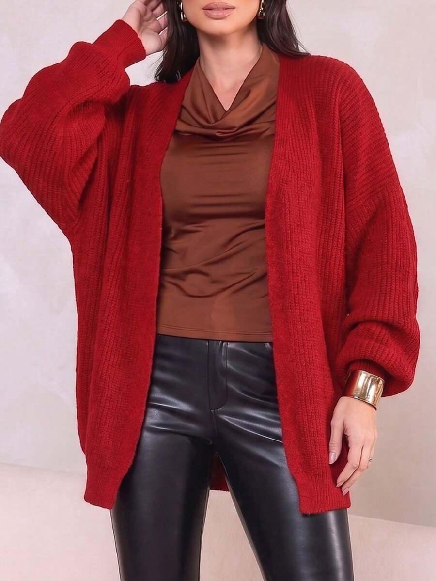 Women's Long Knitted Cardigan, Winter Fashion, Kimono Style - 紅色 - 查看 1