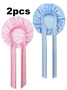 CONFLASS 1件/2件/4件裝 奢華緞面絲綢睡眠帽 - 可調節舒適貼合帶繫帶 - 男女通用夜間護髮 - 彩色 - 查看 2