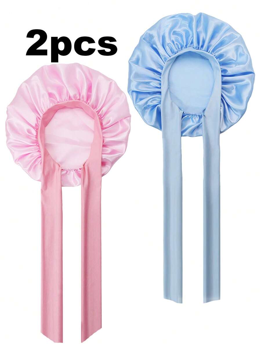 CONFLASS 1件/2件/4件裝 奢華緞面絲綢睡眠帽 - 可調節舒適貼合帶繫帶 - 男女通用夜間護髮