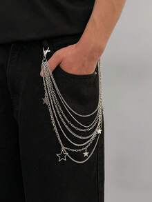 1 pieza Cadena de pantalones de moda para hombre con colgante de pentagrama hip hop y cadena geométrica multicapa, adecuada para uso diario, fiestas y festivales como regalo - Cadena de pantalones - Ver 2