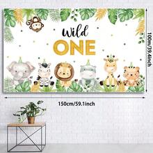 1pc Wild One Backdrop Banner Birthday Decorations For Jungle Safari Cute Animals 1st First Party Supplies Green - View 7