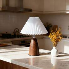 1PC Modern Creative Pleated Table Lamp, Walnut Wood Cone-Shaped Pleated Retro Bedside Lamp With Faux Wood Grain, INS Decorative Atmosphere Lamp, Dimmable, Button Control, Bedroom, Living Room, Office Table Lamp, USB Powered Bedside Lamp - Walnut Conical Table Lamp - Three-color Dimming - View 12