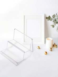1pc Transparent Acrylic Cosmetic Display Stand, Multi-Functional Wallet Organizer, Desk Item Storage Rack, Handbag And Phone Holder, Desktop Perfume And Lipstick Display Stand, Store Shelf, Jewelry And Mini Doll Display Box - Transparent Double Layer - View 6