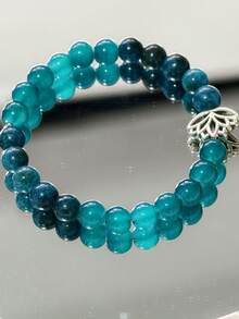 Pulsera de loto con cuentas de piedra natural estilo memoria, enfocada en la sanación del Body y la mente, joyería de meditación hecha a mano con cuerda elástica, adecuada para uso diario y regalos - azul real - Ver 4