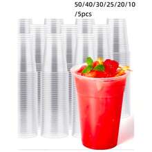 50/40/30/25/20/10/5pcs 16oz Clear Plastic Cups, Large Transparent Cups For Smoothies, Milkshakes, Bubble Tea, Cakes, Weddings, Outdoor Camping, Graduation Parties, Birthday Parties - Transparent - View 2