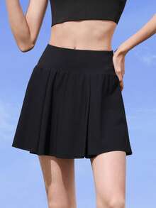 CAMEL CROWN Women's Outdoor Tennis Skirt, Summer Sun Protection, Quick-Dry, Anti-Exposure, Solid Color Casual Sports Training Skirt - Phantom Black - View 5