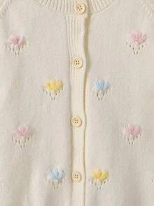 Young Girl Winter Raglan Long Sleeve Single-Breasted Casual Knit Cardigan - Apricot - View 4