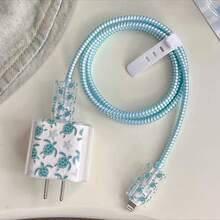 5pcs Blue Sea Turtle Pattern Data Cable Protector, Compatible With 20W Apple 16 15 Charger For IPhone 14 13 12 Fast Charging, Ocean Theme, Summer Gift - Baby Blue - View 4