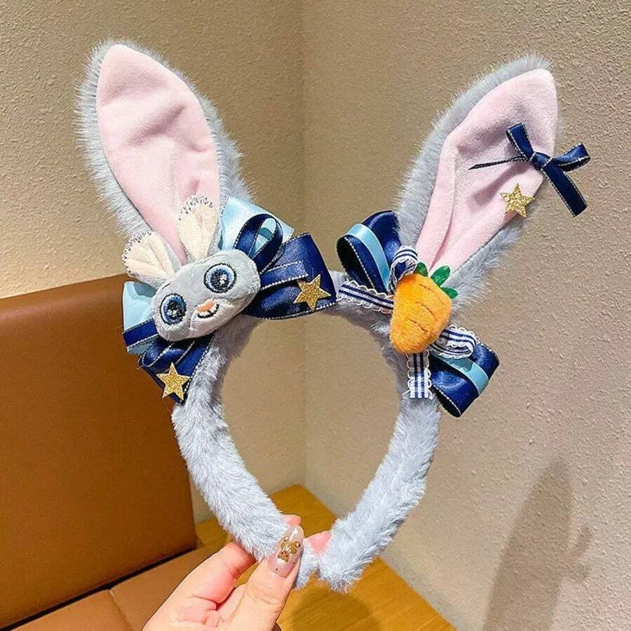 Disney 1/2pcs Student Girl Hair Clip Rabbit Police Officer Headpiece Little Girl Zootopia Rabbit Ears Bow Hair Clip Hair Accessory Exquisite - B - View 1