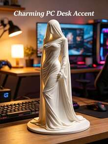 1pc - 3D Mysterious Mask Sculpture - Made From PLA Material 3D Printed. This Sculpture Is Perfect For Placing On Desks, Wine Cabinets, Dining Tables And Entryways, Making It An Ideal Home Decor Choice. Halloween Decoration, Eerie Bride Ornament - Mysterious Masked Lady Figurine - View 8