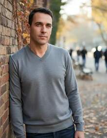 Men's Cold Weather Blouse | Men's Knit Sweater | Winter Knit Wool Pullover Long Sleeve V-Neck - 深灰色 - 查看 1