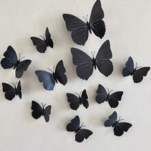 12pcs 3D Butterfly Wall Stickers, Black Removable Butterfly Wall Decals, Creative Home Room Decor, Garden Decor, Party Decor, Realistic Double Layer Butterfly Wall Stickers, Wall Decor Home Creative Decoration - A - View 1