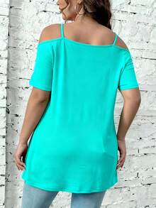 Top de hombros caídos liso de talla grande para mujer - Verde - Ver 8