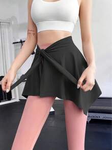 女士丝滑速干可调节披肩/腰带/围巾/衬裙，防尴尬防眩光，一体式遮臀塑形裙，健身瑜伽服，女士包臀裙，健身瑜伽系带披肩，跑步遮臀防眩光裙，外裹裙 - 彩色 - 查看 10