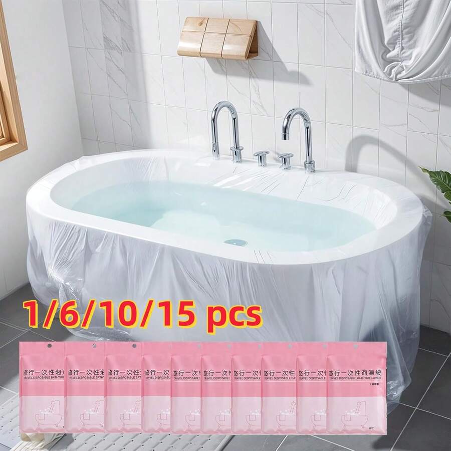 1/6/10/15 miếng túi lót bồn tắm dùng một lần, túi nhựa lót bồn tắm dày cỡ lớn di động, đóng gói riêng lẻ, túi tắm dùng một lần, nắp đậy bồn tắm, phù hợp cho lót bồn tắm khách sạn, tiệm làm đẹp, spa, bồn tắm tại nhà và du lịch, màng nhựa tắm vòi sen, phụ kiện du lịch, đồ dùng thiết yếu tại nhà và du lịch, mùa tựu trường