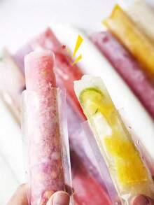 100pcs Self-Sealing Transparent Ice Bags, Freezer Ice Cube Bags, (Random Funnel Color) Plastic Bags Suitable For Vegetables, Fruit Juice, Puree, Ice Cream, Popsicles, Summer Essential Cold Storage Bags, Party Kitchen Gift Bags - Multicolor - View 3