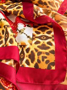 1PC Women's Faux Silk Elegant Vintage Leopard Print Pattern Printed Spring/Summer Fashion Versatile Sun Protection Shawl Travel Scarf Daily Matching Decoration - Red - View 4