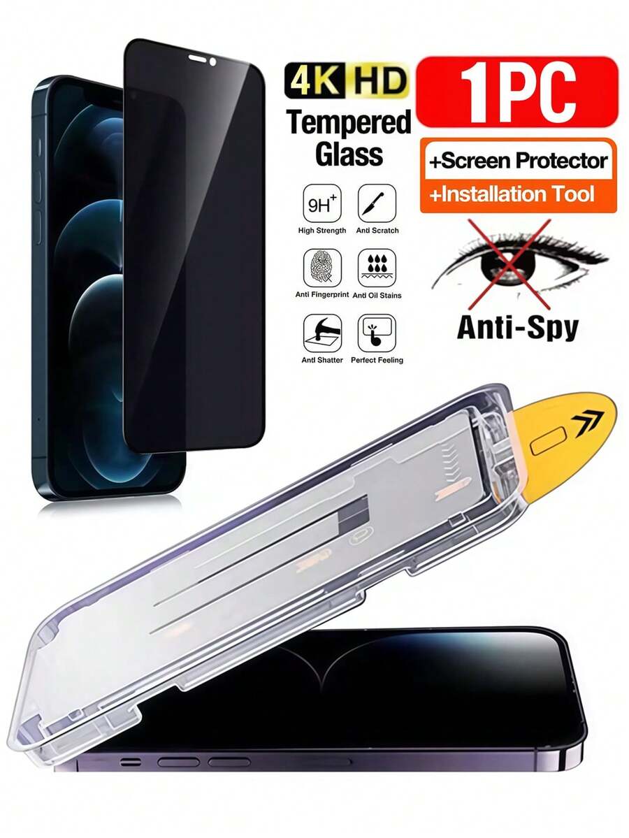 Yezodawee 隱私螢幕保護貼附自動安裝套件，相容 iPhone 18 Pro Max/18 Pro/17/16/15/14/13/12/11/XS Max/XR 系列，9H 鋼化玻璃隱私螢幕保護貼，防刮、防指紋，相容手機殼，相容動態島，全螢幕覆蓋保護貼 - 黑色 - 查看 1