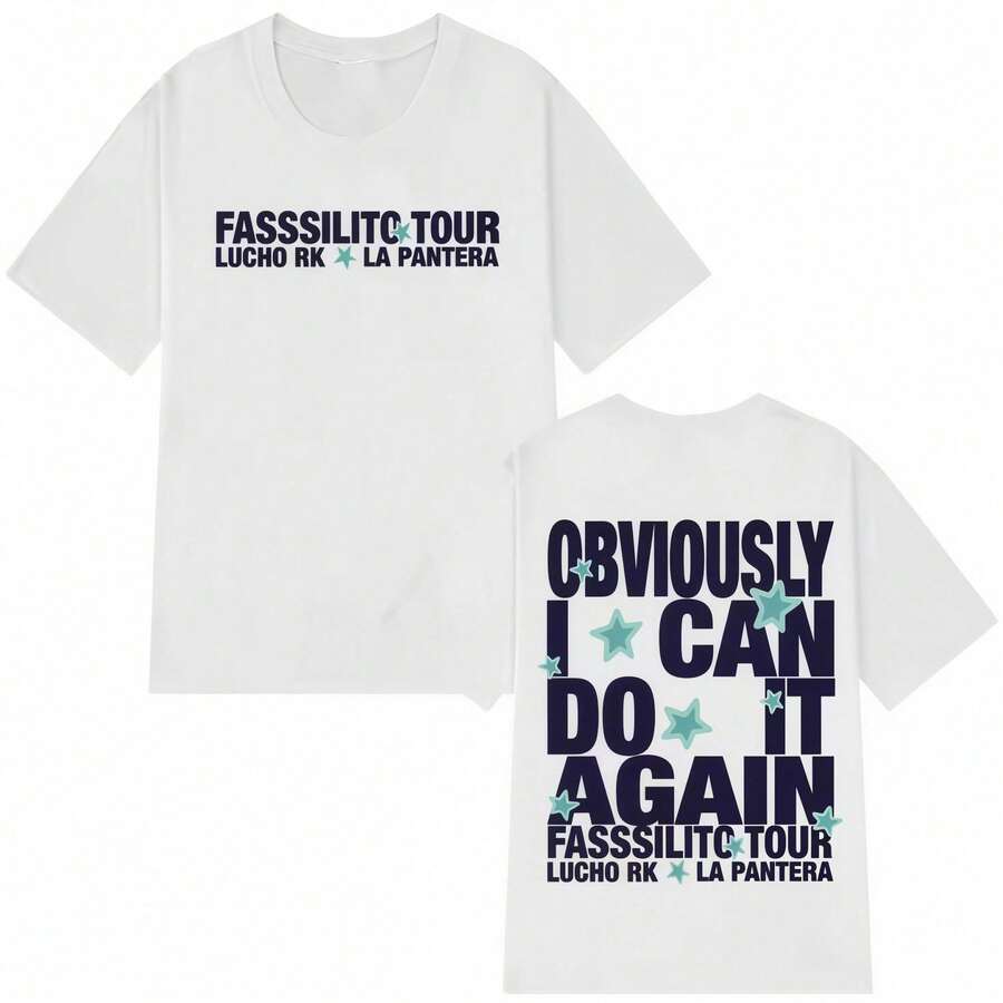 Lucho Rk La Fasssilito Tour 2026 Print Graphic T-Shirts, Fashion T-Shirts For Men, Casual Loose Short Sleeve Cotton T-Shirt, Tops. - 白色 - 查看 1