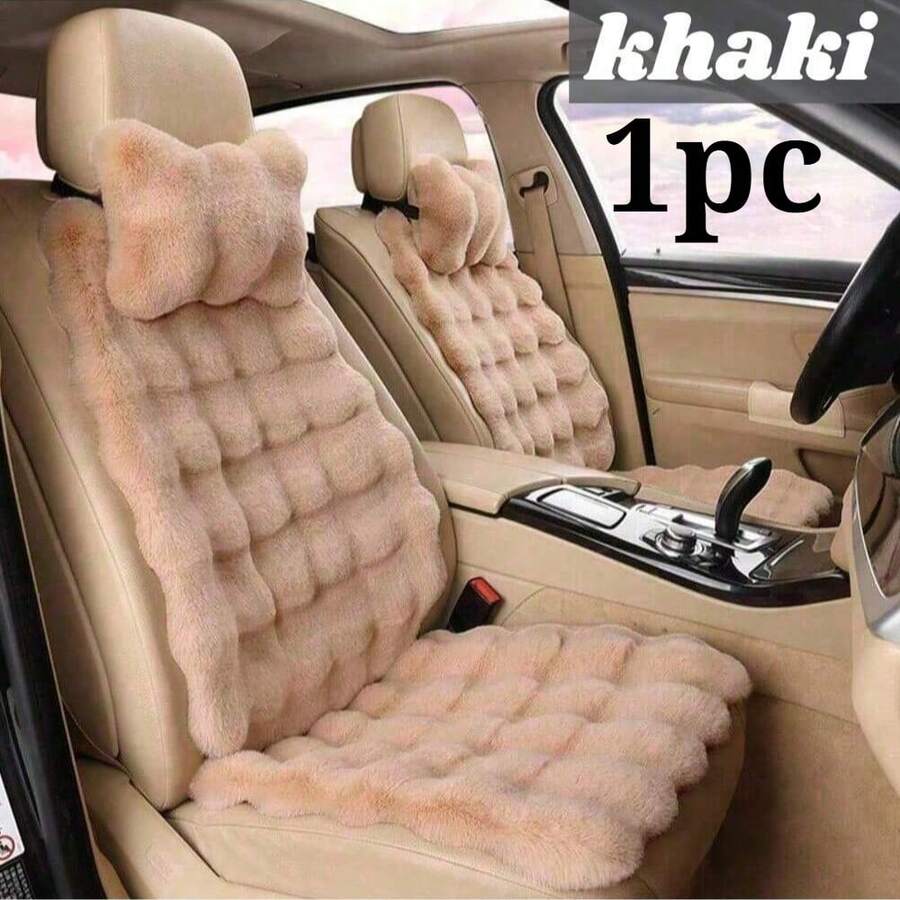 1pc Warm & Fluffy Plush Car Seat Cushion, Soft & Comfortable, Winter Car Seat Cover, Non-Slip Bottom, Ideal For Long-Distance Driving And Road Trips, Suitable For Driver And Passenger
