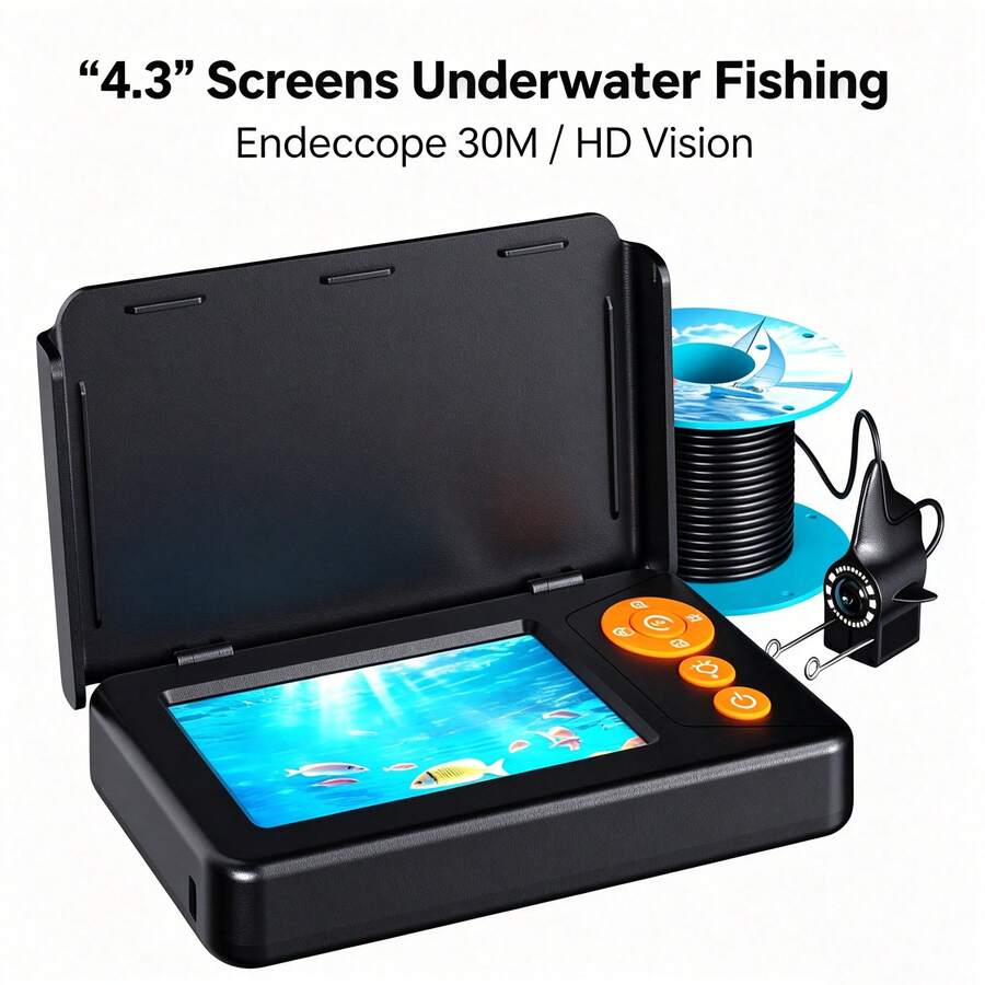 Outdoor Fishing Detector 1080P Pond Sounder 4.3-Inch Underwater Fish Endoscope With 30M Detection Cable Built In 5000mAh Battery Supports TYPE-C Charging With 8 LED Detection Lights Adjustable Brightness Suitable For Outdoor Fishing - Black - View 1