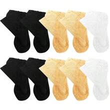chuanwa（2） 1/5/10 Pasang Kaos Kaki Pendek Berenda Motif Mawar Transparan, Ringan dan Bernapas untuk Wanita, Cocok untuk Pemakaian Sehari-hari - MultiWarna - View 12