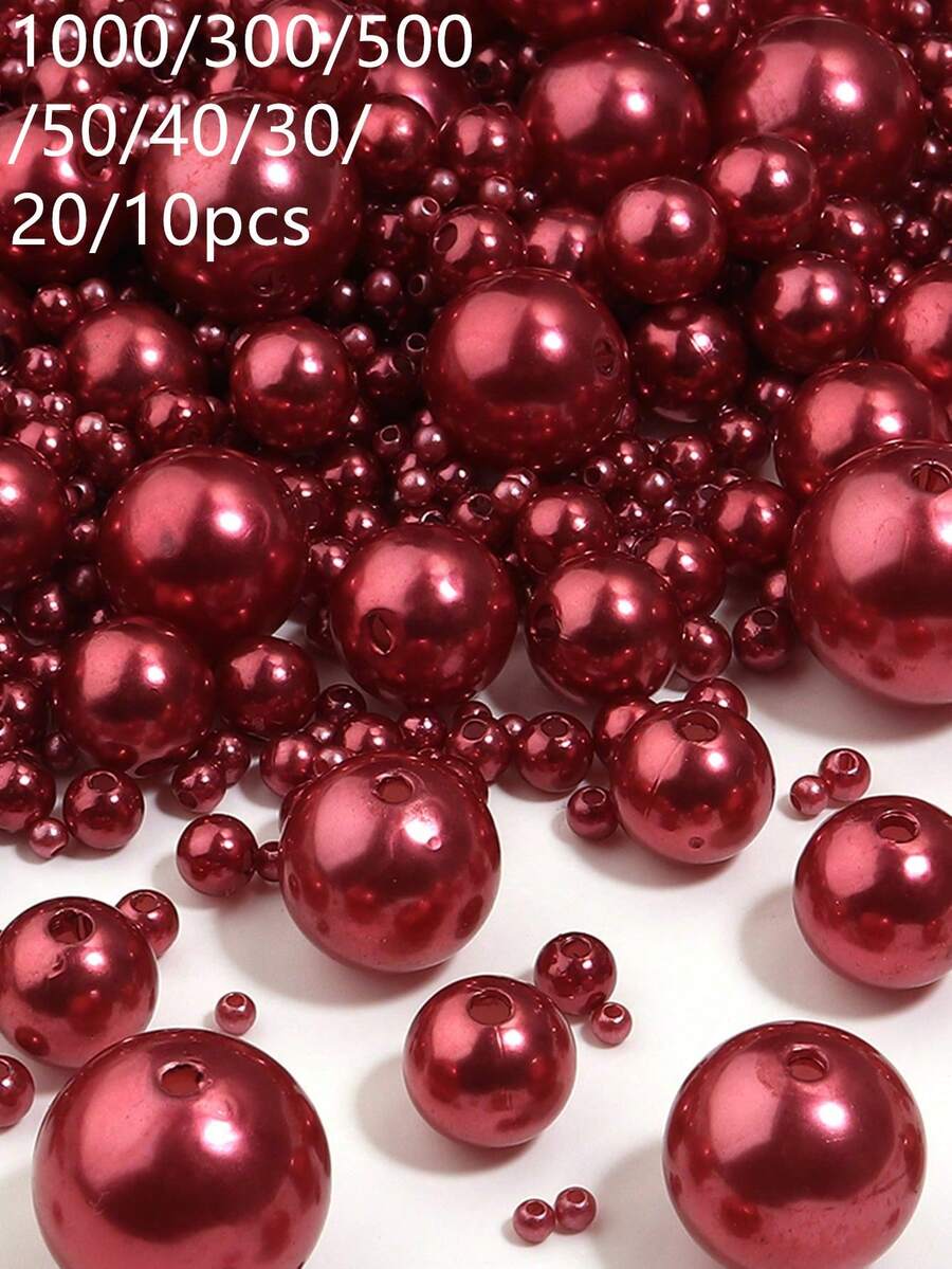 1000/300/500/50/40/30/20/10顆/包 ABS仿珍珠直孔散珠 酒紅色珍珠 3-20mm 用於製作手鍊、耳環、項鍊 DIY