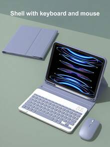 Wireless Keyboard Mouse Set For IPad A16 11th/10th, 9th/8th/7th 10.2", Air 10.9", 11", Pro 11", Includes PU Leather Tablet Case, Detachable Wireless Keyboard (150mAh Battery) And Pen Slot, Light Purple - Dusty Purple - View 3