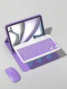 Wireless Keyboard Mouse Set For IPad A16 11th/10th, 9th/8th/7th 10.2", Air 10.9", 11", Pro 11", Includes PU Leather Tablet Case, Detachable Wireless Keyboard (150mAh Battery) And Pen Slot, Lavender Purple - Lilac Purple - View 7