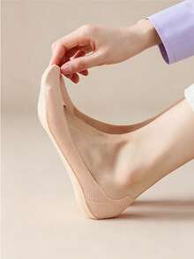 chuanwa（2） 1/5/10 Pairs Of Women's Ice Silk No-Show Breathable Invisible Non-Slip Low Cut Liner Socks , Apply To Flats & Heels - Multicolor - View 7