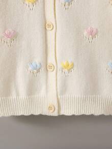 Young Girl Winter Raglan Long Sleeve Single-Breasted Casual Knit Cardigan - Apricot - View 5